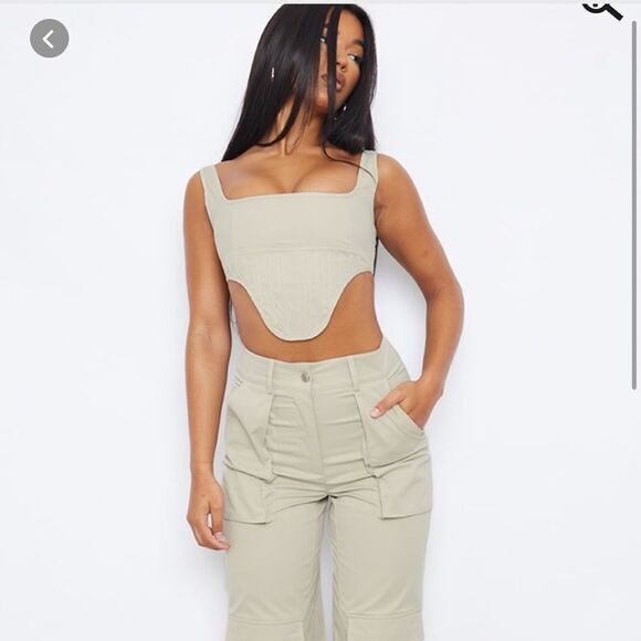 Prettylittlething Stone Twill Dip Hem Cargo Corset NWT - Picture 2 of 6